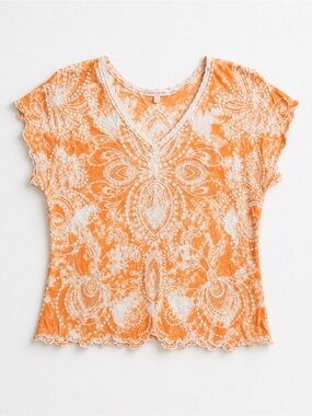 Solitaire Orange Boho Lace Tie Dye Top Y2K Coastal Festival Blouse